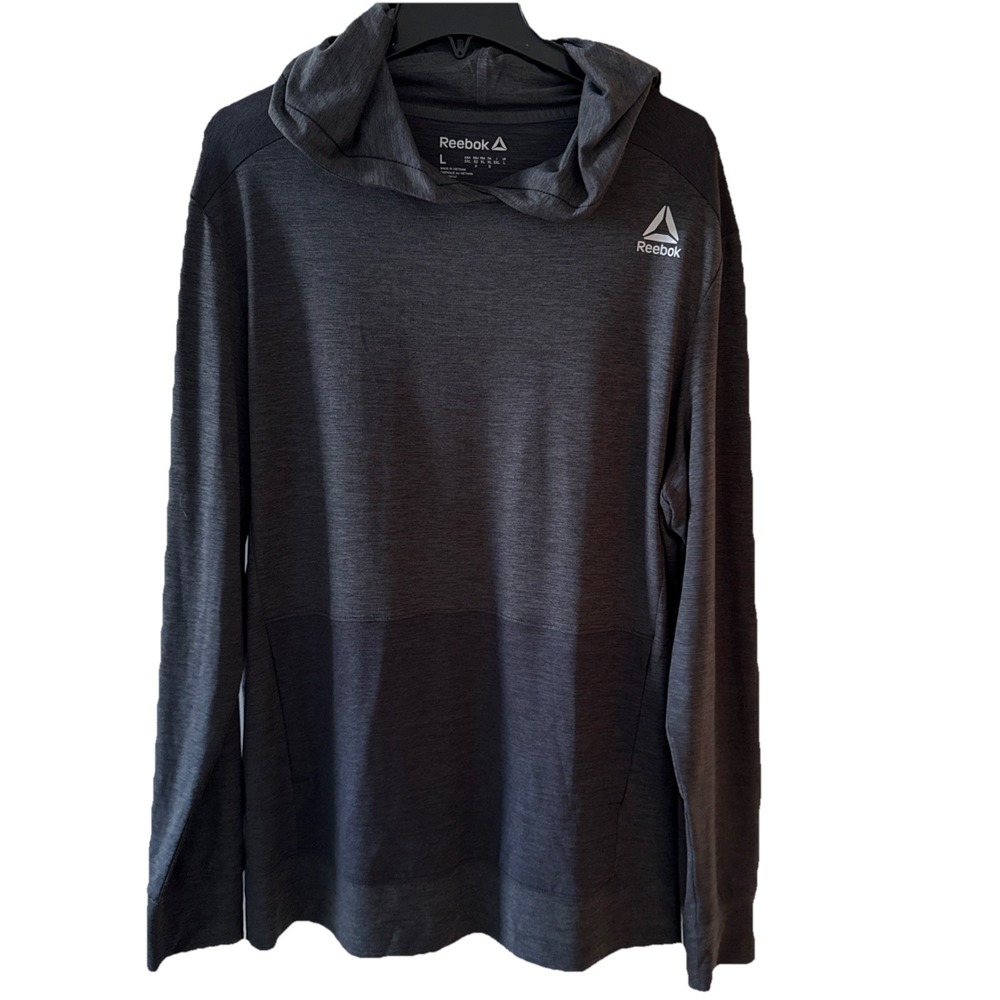 Reebok Men's Hoodie Size L Style 104141 Gray Black Logo Lightweight Hoodie Layer